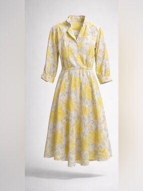 Vintage Floral Yellow and Cream Women's Dress